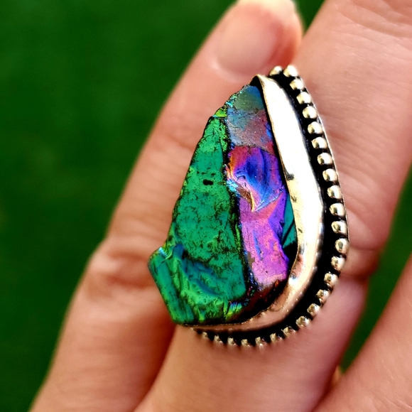 New Rainbow Titanium Crystal Quartz 925 Silver Ring. - Picture 2 of 8